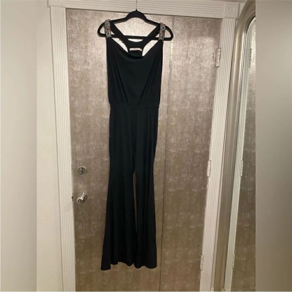 Maria Cher Elegant Black gemstone embellished Jumpsuit, M